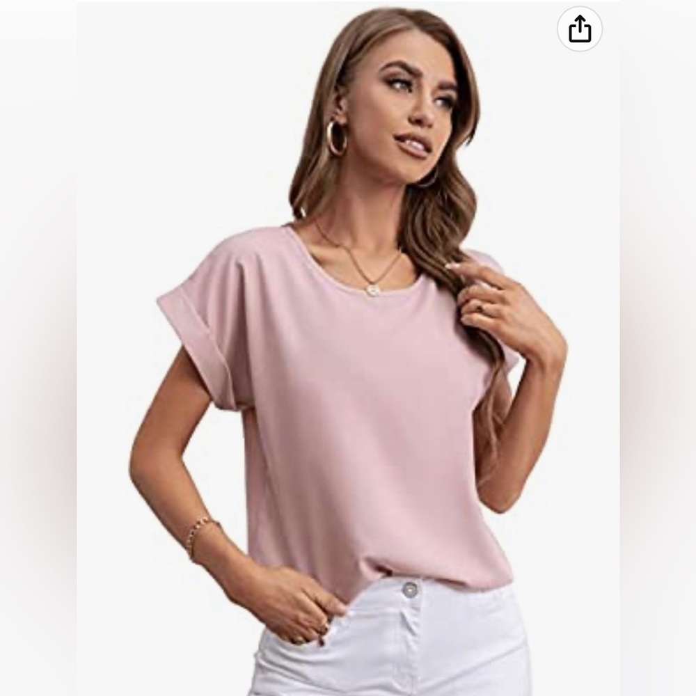 Shein Women's Casual Scoop Neck Rolled Cuff Short Sleeve - NWT